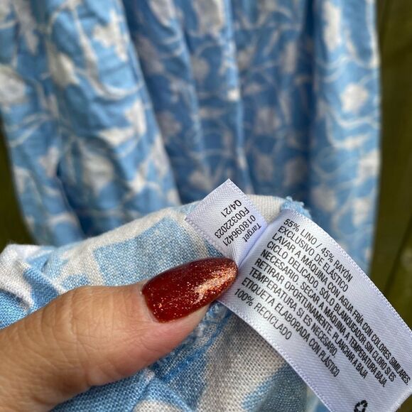 A New Day Blue Floral Print Maxi Dress Ruffle Sleeves Pockets Small Linen - Picture 10 of 10